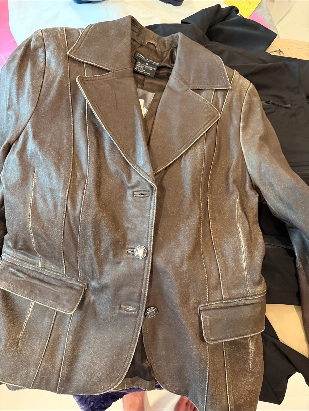 Pamela Dennis Brown Leather-Look Blazer Jacket